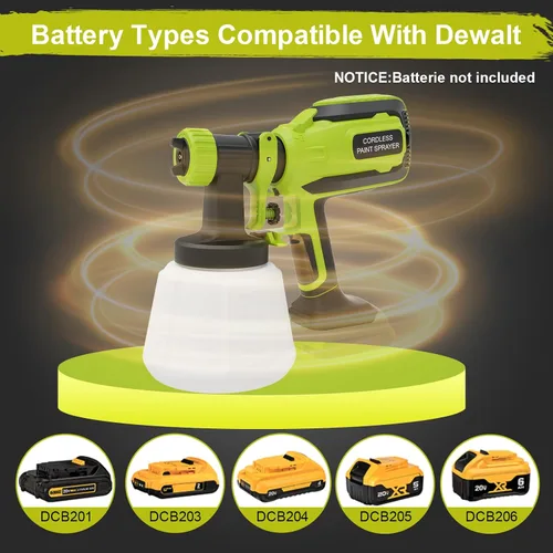 Vista 5 de Pulverizador de Pintura Inalámbrico para Batería Dewalt 20V, Pistola de Pintura Inalámbrica Portátil con Contenedor de 1200ML, Fácil de Limpiar, 3