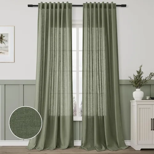 Vista 32 de Aersas Aqua Green Linen Curtains 84 Inches Long 2 Panels Set Back Tab Rod Pocket Living Room Curtain Farmhouse Rustic Light Filtering Hook Drapes