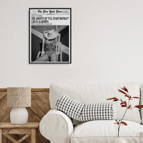Vista 4 de Pósteres estéticos para titulares de periódico, arte de pared con cita retro, arte de pared preppy feminista, portada de revista, póster moderno