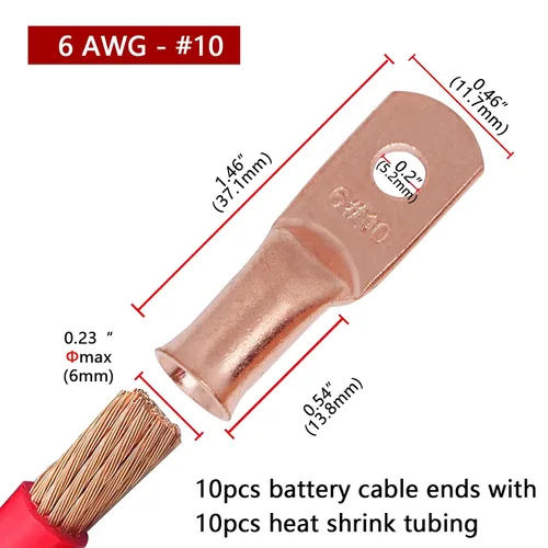 Vista 102 de TKDMR - Kit de 264 piezas de extremos de cable de batería, 132 piezas de terminales de anillo de lengüetas de cable de cobre resistentes AWG 8 6 4 2