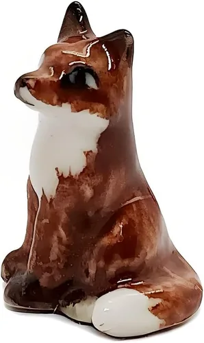 Vista 8 de WitnyStore Figura de cerámica de zorro sentado marrón de ¾ pulgadas para decoración de terrario, estatua coleccionable para coleccionistas adultos