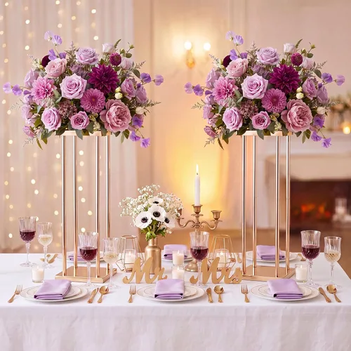 Vista 9 de Sziqiqi Jarrones de columna, centros de mesa de boda para mesas con platos, decoración de boda de 2 pies para ceremonia, moderno, rectangular