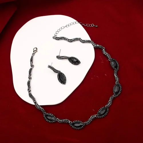 Vista 3 de Juego de joyas de boda de cristal austriaco para mujer, gargantilla de serpiente, collar y aretes colgantes para dama de honor
