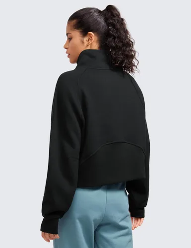 Vista 2 de CRZ YOGA Sudaderas con forro polar para mujer, media cremallera, cuello embudo, manga larga, sudaderas de gran tamaño con agujeros para el pulgar