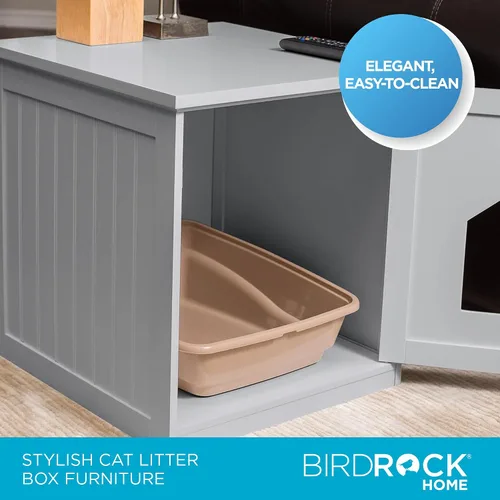 Vista 2 de BIRDROCK HOME Casa decorativa para gatos y mesa auxiliar Mesita de noche gris Caja de interior para mascotas Recinto para caja de arena Caja