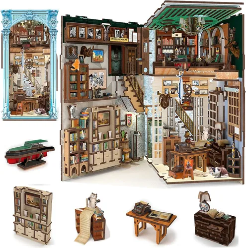 Vista 17 de MiniCity Espacio Rincón de Libros para Principiantes - Kit de Escena en Miniatura DIY con Cubierta Antipolvo, Luces y Estantería Adaptable