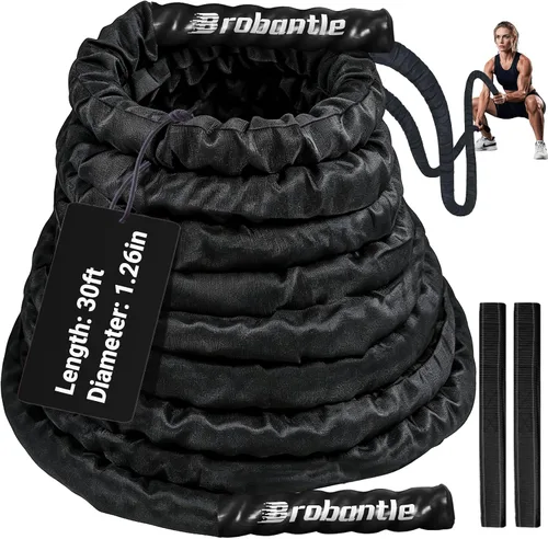 Vista 10 de Cuerda de batalla para entrenamiento de gimnasio en casa, cuerdas de ejercicio pesadas de 1 pulgada y 30 pies para entrenamiento, cuerda