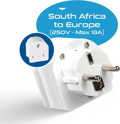 Vista 3 de Ceptics SA-EU Sudáfrica a Europa Schuko adaptador de enchufe conectado a tierra (250V - Max 13A)