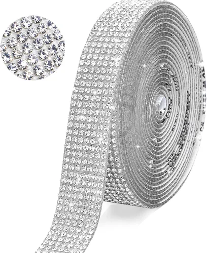 Vista 12 de Tiras de Cinta de Diamantes de Imitación de Cristal Autoadhesivas Negras, Tiras de Cinta de Diamantes de Imitación de 7 Filas con Adhesivo