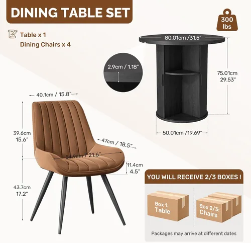 Vista 106 de Miereirl Moderno juego de comedor de 5 piezas para mesa redonda de madera de 4,31.5 pulgadas con estante de almacenamiento semiabierto y puerta