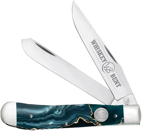 Vista 20 de WHISKEY BENT HAT CO. Navaja de bolsillo plegable tradicional Trapper de 4.125 pulgadas, longitud cerrada, cuchillas de acero inoxidable 440C (azteca)