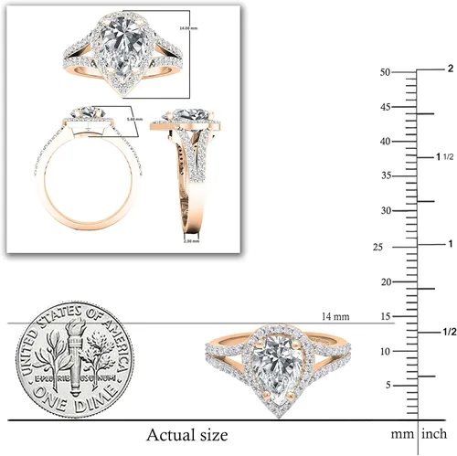 Vista 28 de Dazzlingrock Collection Anillo de compromiso con forma de lágrima y diamante blanco natural redondo de 0.45 quilates con halo de diamantes blancos