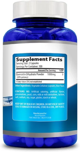 Vista 3 de Vitamina natural Quercetina Máxima Fuerza 1000mg 200 Cápsulas Sin Gluten Sin OMG