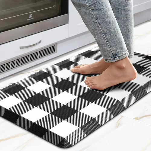 Vista 7 de MAYHMYO Tapete de cocina bohemio, antifatiga, étnico, acolchado, color naranja y azul, alfombras de cocina antideslizantes para cocina, suelo