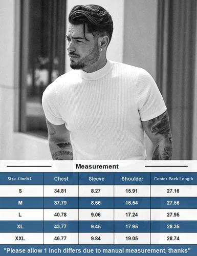 Vista 5 de AstoSeu Camisetas de cuello alto para hombre de manga corta, suéter ligero de cuello alto