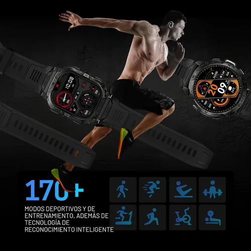 Vista 5 de CARBINOX Blaze - Reloj inteligente doble con GPS, resistente rastreador de fitness impermeable IP69K, compatible con Android e iOS, más de 170 modos