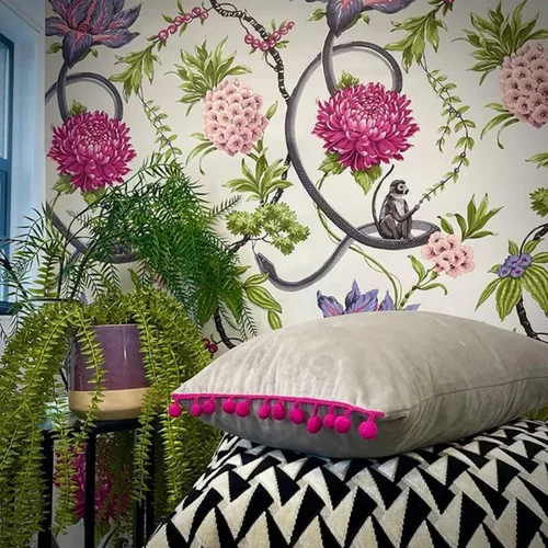Vista 5 de Papel pintado floral de frutas prohibidas verde Belgravia 39002