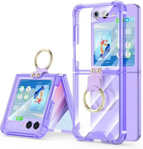 Vista 17 de Funda transparente para Samsung Galaxy Z Flip 6 con anillo, anticaídas a prueba de golpes para Z Flip 6 5G 2024