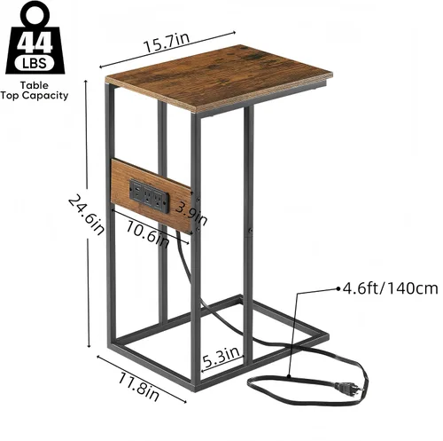 Vista 3 de BUDOME Mesa auxiliar en forma de C con estación de carga, mesa auxiliar con tomas, mesa de sofá con puertos USB C, mesa C con superficie premium