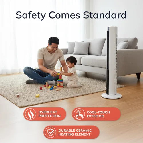 Vista 4 de Lasko Ventilador de torre oscilante para todas las estaciones y calentador de espacio en uno para el hogar con termostato ajustable, protección