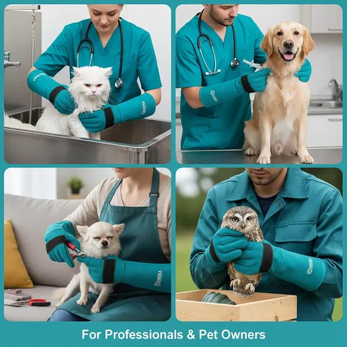 Vista 7 de Guantes de manejo de animales, guantes protectores antiarañazos para entrenamiento de perros, gatos, pájaros, serpientes, loros, lagartos, animales