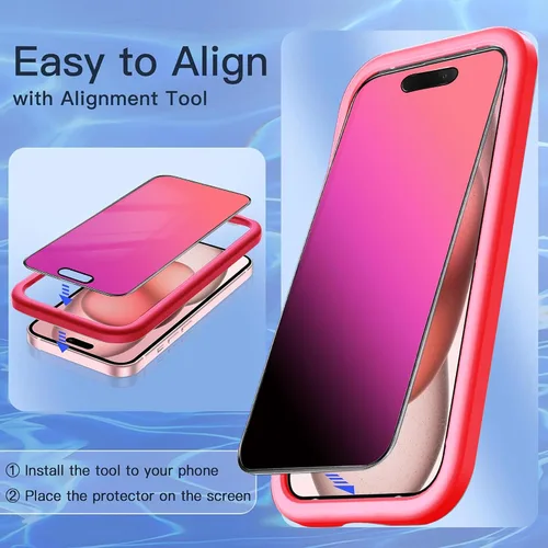 Vista 7 de Paquete de 2 protectores de pantalla de privacidad compatibles con iPhone 14 Pro Max de 25 grados, vidrio templado antiespía, marco de fácil Para