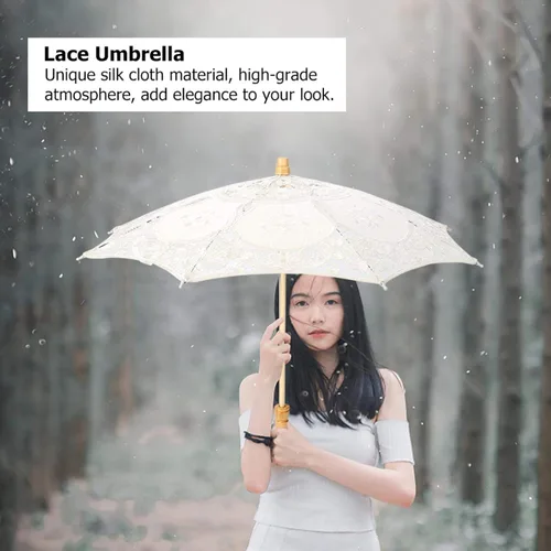 Vista 2 de Niiyen Vintage Lace Umbrella, Handmade Lace Flower Embroidery Parasol, Sun Parasol Folding Flower Embroidery Umbrella, Wedding Bride Photography