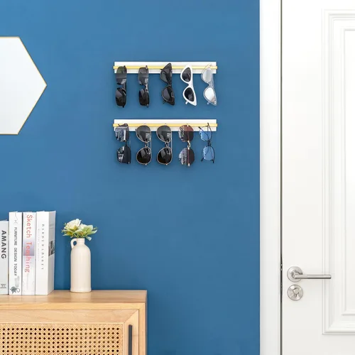 Vista 2 de Mkono Organizador de almacenamiento para lentes de sol montado en la pared, de madera, moderno, simple, soporte para anteojos, joyería, diadema