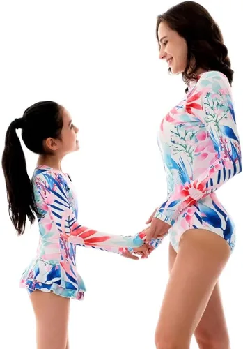 Vista 4 de YOLIPULI Traje de baño para madre e hija, traje de baño familiar a juego para mujer con camiseta de protección para niñas
