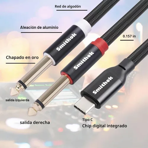 Vista 6 de Smithok Cable divisor estéreo USB C a doble de 0.250 in y 1/4 pulgadas, USB tipo C a cable de audio TS dual de 0.250 in 1/4 pulgadas para iPhone