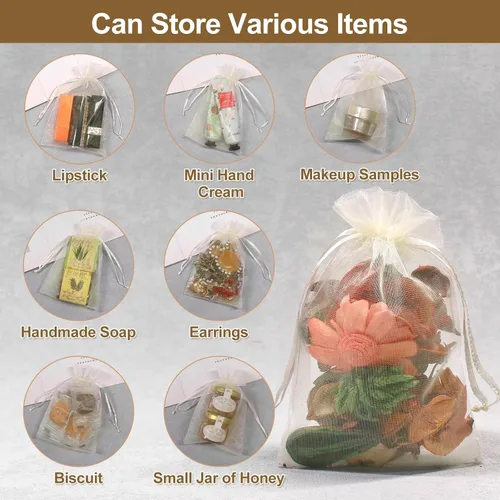 Vista 4 de 100 unidades 4 x 6 pulgadas sheer cordón organza bolsas Sumdirect joyería, bodas y fiestas de navidad favor bolsas de regalo, Beige, 4 x 6