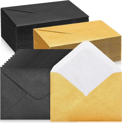 Vista 13 de Yahenda 200 unidades de sobres negros mini para tarjetas de regalo a granel, sobres pequeños de bolsillo para bodas, fundas para tarjetas de regalo