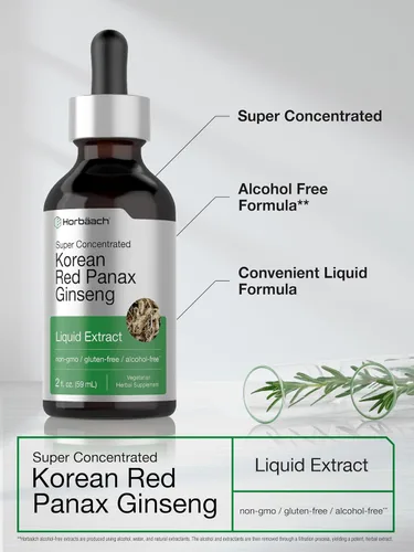 Vista 4 de Horbäach Ginseng rojo coreano Extracto líquido de 2 onzas líquidas Panax Ginseng Suplemento vegetariano, sin OMG, sin gluten