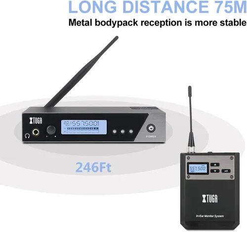 Vista 7 de XTUGA IEM1100 Wireless in Ear Monitor System, UHF IEM System (1 Bodypack) Single Channel, 250FT Operating Range, Compact Mono Professional In Ear