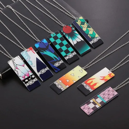 Vista 6 de Ucilon Juego de 9 collares de Demon Slayer de anime, Tanjiro para hombres y niños, Kimetsu No Yaiba Hanafuda, collar de anime para mujeres y niñas