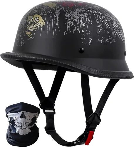 Vista 7 de Casco de motocicleta de estilo alemán vintage, casco delgado para adultos, hombres y mujeres, novedoso casco de media cara aprobado por DOT, casco