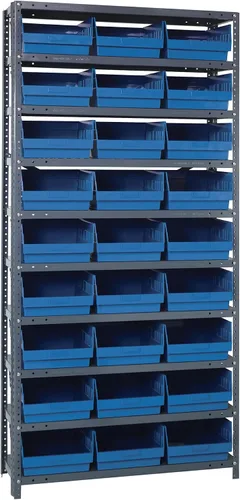 Vista 308 de Quantum QSBU-245BK Heavy Duty Shelving Unit with (7) Shelves and (24) QUS245 Black Bins for Garage Warehouse Storage Distribution 400 lb Load
