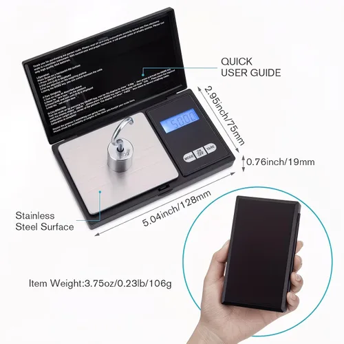 Vista 2 de Smart Electric - Báscula digital de gramo de bolsillo, 3.53 oz x 0.00 oz, báscula de joyería, báscula de alimentos, báscula de cocina, color negro