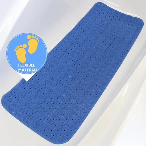 Vista 2 de SafeLand - Tapete antideslizante para baño, ducha, bañera de longitud XL, material TPR, ecológico, sin PVC, lavable a máquina, sin olor, con Azul
