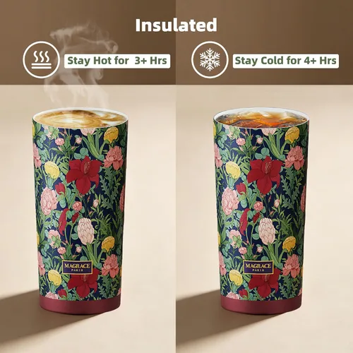 Vista 5 de MAGRACE Taza de viaje de café – Vaso de café a prueba de fugas con tapa abatible y pajilla, aislado al vacío para bebidas calientes y frías