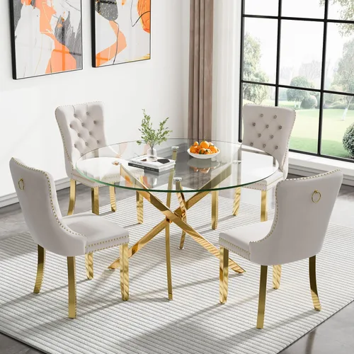 Vista 15 de Juego de mesa de comedor SSLine moderno de 3 piezas con mesa redonda de vidrio para 2, lujosa mesa de comedor circular de 36" con tapa de vidrio