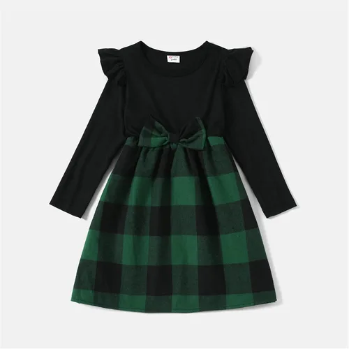 Vista 3 de PATPAT Conjuntos familiares a juego para mamá y yo, vestido a juego de manga larga a cuadros y camisas casuales con botones