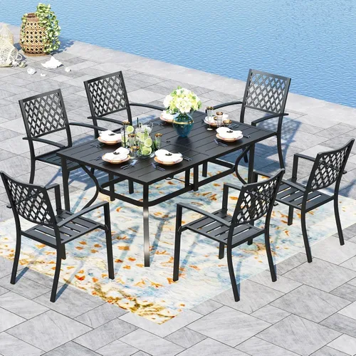 Vista 15 de PHI VILLA Mesa y sillas para exteriores, mesa rectangular de 60 pulgadas con sillas Raya