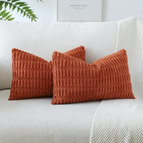 Vista 48 de OTOSTAR - Paquete de 2 fundas de almohada decorativas de pana suave de 18 x 18 pulgadas, funda de cojín a rayas estilo bohemio para sofá, cama, sala