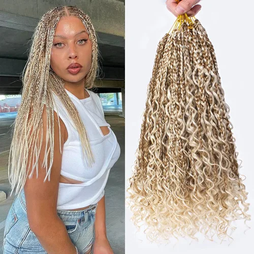 Vista 9 de Unionbeauty - 8 paquetes de trenzas bohemias de diosa en caja, de ganchillo de pelo para mujer negra, 8 pulgadas de trenzas de caja bob bohemias