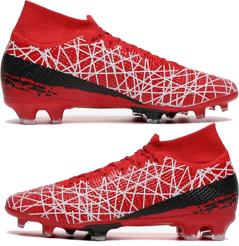 Vista 5 de lozoye Zapatos de fútbol para hombres y mujeres y niños, tacos de fútbol para niños grandes Grils FG, botas de fútbol de tobillo alto, tenis anchos
