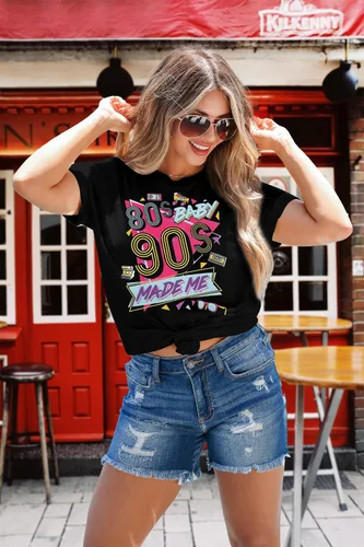 Vista 3 de FLOYU Camisa Made Me de los años 80 para mujer, camiseta de los años 90, traje vintage de los años 80 y 90, camisetas casuales de fiesta de los años