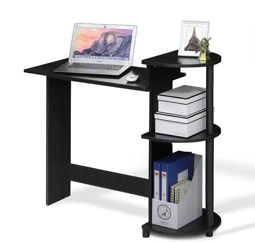 Vista 23 de Furinno EFFICIENT - Escritorio para juegos de 28.6 pulgadas de ancho con 3 estantes laterales abiertos, escritorio para computadora portátil