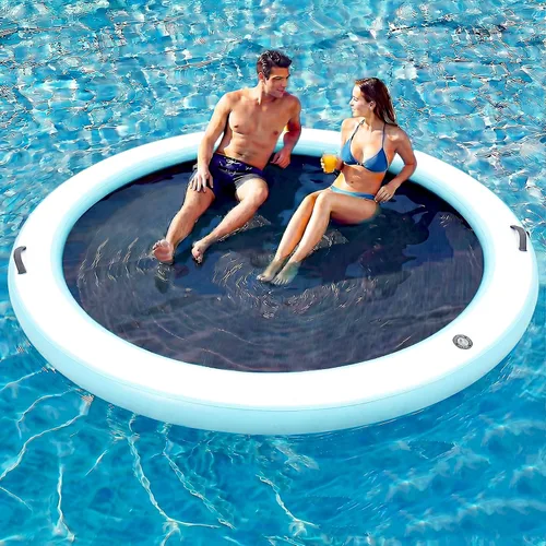 Vista 8 de Muelle flotante inflable redondo de 6 a 12 pies, anillo de flotador Sunchill, hamaca de agua para broncear flotadores de piscina con tela tejida