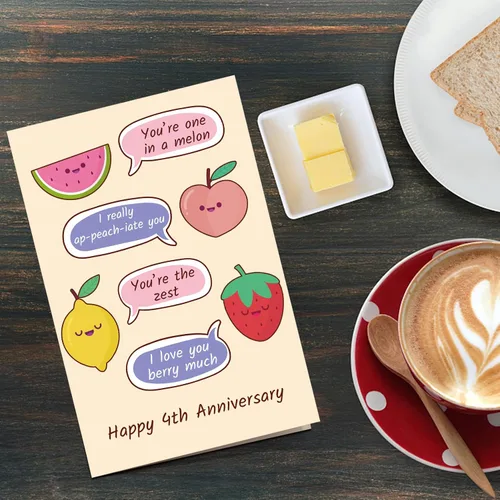 Vista 6 de Qiliji Tarjeta de 4º aniversario para marido y esposa, divertida tarjeta de aniversario de 4º aniversario de boda, tarjeta de juego de palabras